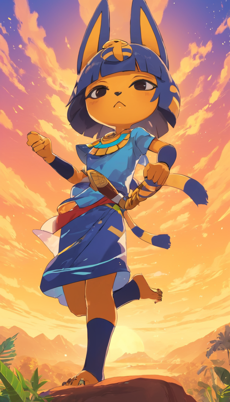 anime artwork  Cinematic scene, hero view, Ankha, Animal Crossing <lora:ankha_v0.0.1:1>, action pose, nature, detailed background, masterpiece, best quality, high quality, absurdres . anime style, key visual, vibrant, studio anime, highly detailed