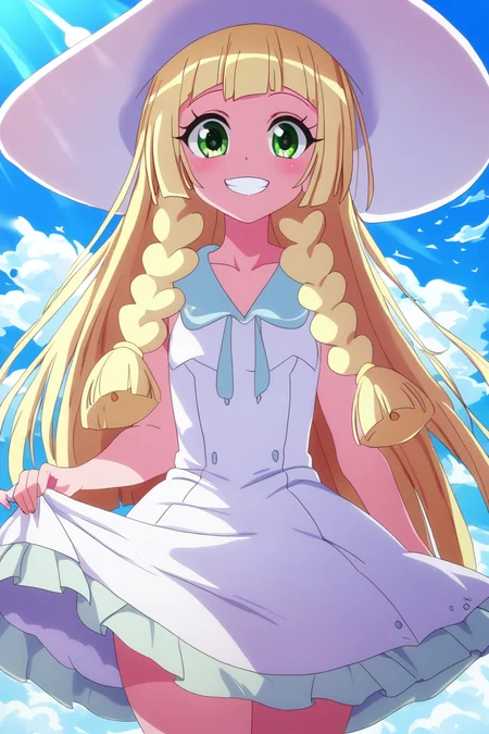 score_9, score_8_up, score_8, BREAK, , BREAK, zzlillie, long hair, braid, sun hat, white headwear, collarbone, sleeveless dress, white dress, <lora:Lillie_PonyXL:0.8>,, BREAK, smile, looking at viewer, <lora:ToLoveRu_Style_PDXL:1.0>, , BREAK, smile, looking at viewer, cowboy shot,