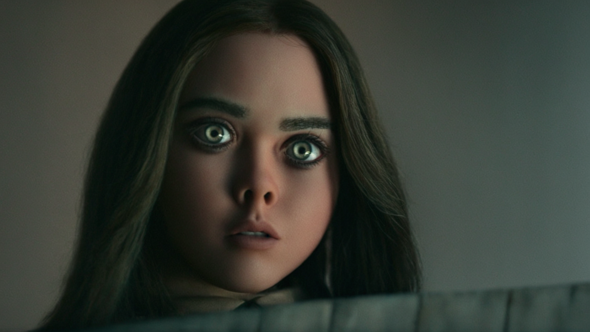 cinematic film still of  <lora:Unreal Engine style:0.3>
 <lora:detailed:0.3>
<lora:perfection style:0.3>
 <lora:Chiaroscuro Lighting Style:0.3> Chiaroscuro Lighting Style
 <lora:M3GAN:1>
M3GAN staring at camera big surprised scary eyes, shallow depth of field, vignette, highly detailed, high budget, bokeh, cinemascope, moody, epic, gorgeous, film grain, grainy