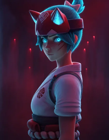 best quality, highly detailed, 1girl, looking at the viewer, glowing eyes, blue eyes, Japanese clothes, from the side:0.7, helmet,
<lora:illkiriko:1>