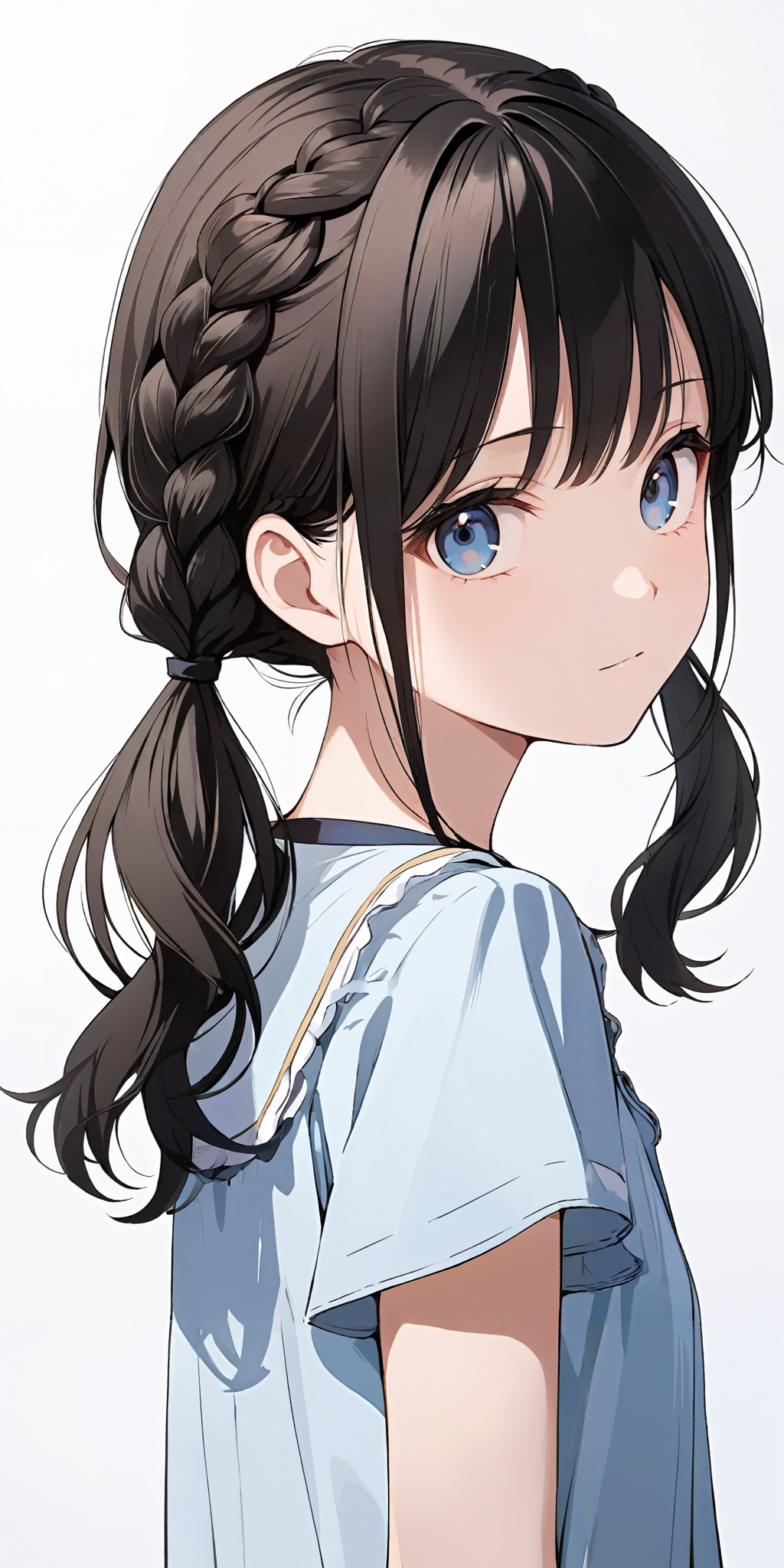 masterpiece,ultra-detailed,best quality,8K,illustration,cute face,clean skin ,shiny hair,girl,ultra-detailed-eyes,simple background, source-anime,<lora:add-detail-xl:1> <lora:braid twintail_XL_V1.0:0.8> braid twintail