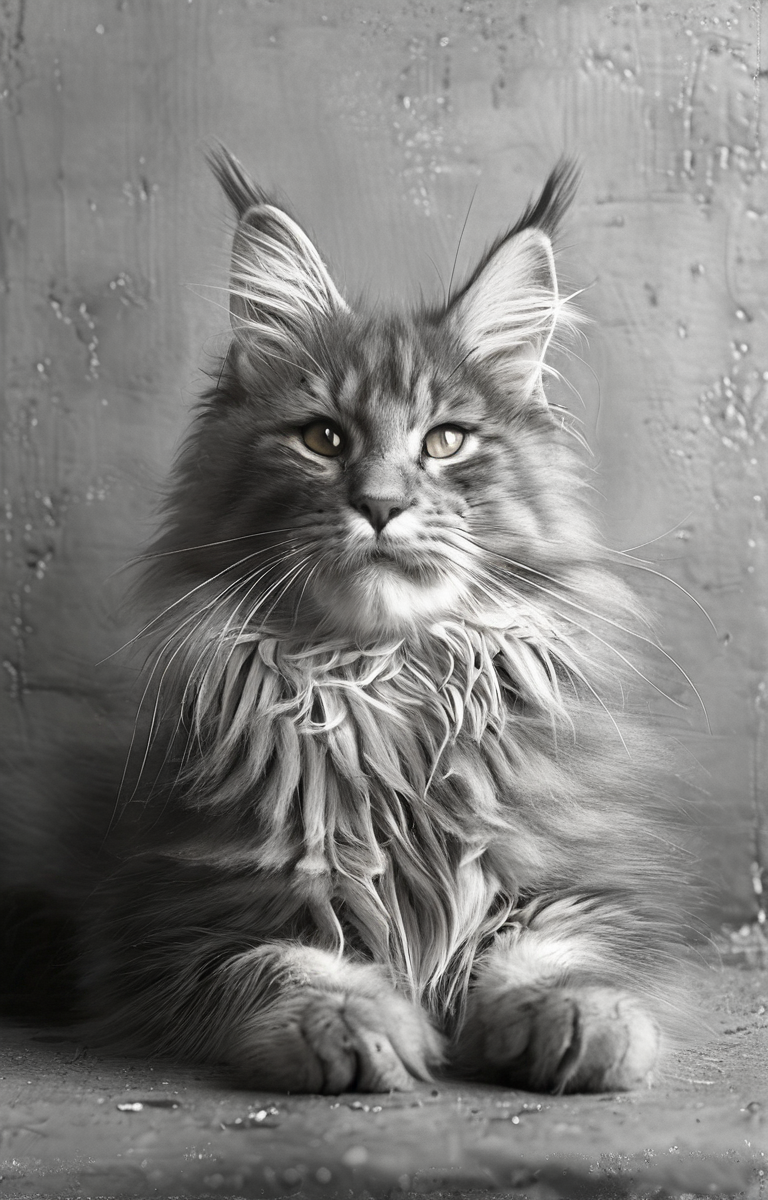 masterpiece,best quality,<lora:tbh155-sdxl:1>,illustration,style of Guido Argentini, cute Mainecoon cat
