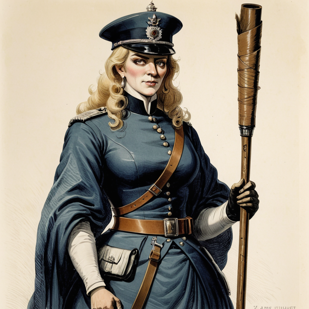 tanya degurechaff youjo senki wearing a military hat and holding a stick,art by llbreton, <lora:LLBretonXLRecent:1>