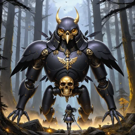 mountains of golden skulls,mecha crow, outdoors, cathedral, duskull, dusk, yuuhi kurenai, the legend of zelda: tears of the kingdom, crows fall all over the ground, dark forest, lycoris radiata, 1girl, solo,
best quality, high quality, highres, masterpiece,
<lora:crow SDXL-000001:0.7>
<lora:SDXL Detail Tweaker XL ç»èè°æ´å¨ -3 3:3>
<lora:SDXL Darkness_Cinema:0.6>