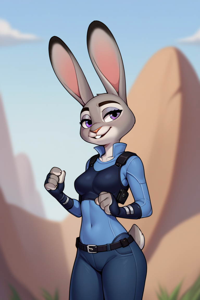 score_9, score_8_up, score_7_up, BREAK, <lora:shelter-guy-PONYv1:1>, 1girl, solo, breasts, judy hopps,