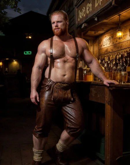 l3denh0sen, photo of a (shirtless:1.3) (handsome:1.4) (35 years old young:1.3) (ginger Irish:1.3) man, goatee, celebrating Oktoberfest at night, (suspenders:1.2), shorts, (topless:1.3) male, leaning over the counter, outdoor bar, back, socks, masterpiece, intricate details, detailed background, depth of field,
<lora:Clothing - Sexy Ledenhosen:0.65>, long shorts <lora:cumrag:1.0> (cumrag dirty dark brown leather l3denh0sen clothes:1.2)
(sweaty:0.8), (yellowish:0.1) (whitish:0.8) (dry stains:1.2), old, stinky, gross, sticky, nasty, disgusting, (dirty:0.6), repulsive, navel <lora:muscle_slider_v1:3.2> <lora:weight_slider_v2:1.6>, navel, (round plumpy beer belly:1.3), (goo cum stains on clothes:1.2), (bara:1.1) <lora:zoom_slider_v1:-5> <lora:people_count_slider_v1:2> <lora:epiNoiseoffset_v2:2.1>