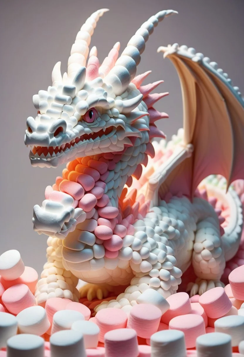 a dragon made out of Jed-mrshmlw , <lora:MarshmallowStyle-000007:0.5>