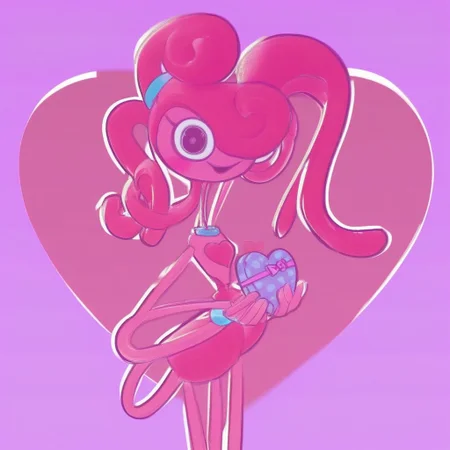 mommy long legs, poppy playtime, holding a box of chocolates, heart shape, nightsky background,