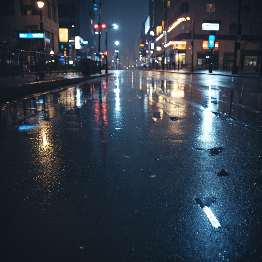 citylora, city, night, rain, rain puddles