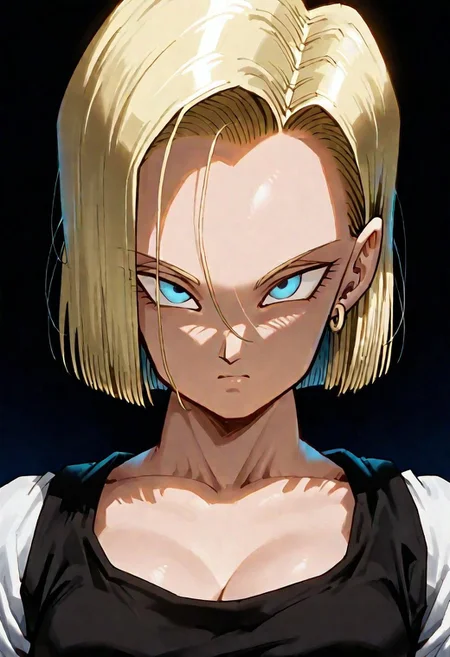 masterpiece, best quality, amazing quality, very aesthetic,
android18, 1girl, solo, blonde hair, blue eyes, short hair,
portrait, darkness, sensual, cleavage, dynamic angle