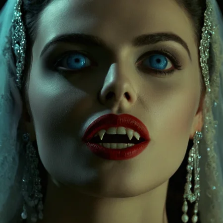 cinematic film still of <lora:perfect sclera eye style v2:0.5> very big reflective blue eyes
<lora:Female Vampire 2:0.5> <lora:brides of dracula style:0.5>
closeup, 15th-century 1897 a vampire woman with a creepy look on her face staring at camera with vampire fangs and vampire reflecting eyes and red lips Kodak Eastman EXR 50D 5245, EXR 500T 5296 Cinematic Film in a scene from the brides of dracula style, shallow depth of field, vignette, highly detailed, high budget, bokeh, cinemascope, moody, epic, gorgeous, film grain, grainy