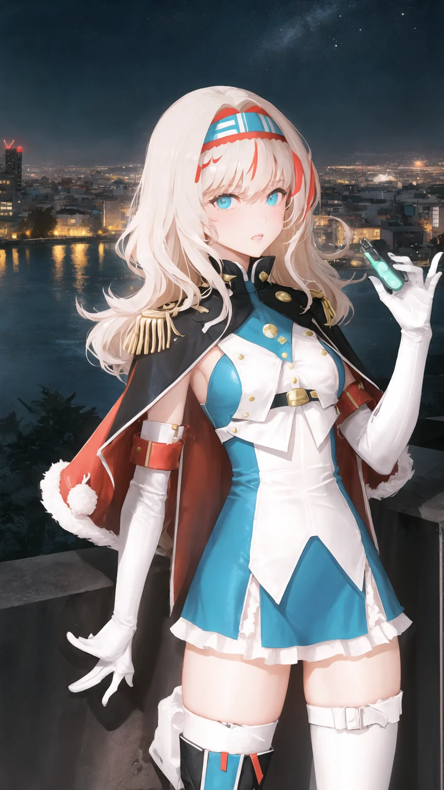 (((((night, city, neon lights))))), (white theme, lightpink), mechanical theme, looking at viewer, (from below),
1girl, solo, (((cowboy shot))), short hair, flipped hair, hair between eyes, ((diagonal bangs)), medium breasts, beautiful face, asymmetrical hair, multi-colored hair, bodysuit, (((waist sash))), detached sleeves, ((metal hairband)), (open jacket, fur jacket), cute face, (translucent high heel boots, translucent thigh boots, translucent fur boots), animal collar, (thigh bands), ((waist cutout, argyle cutout)), hairpin, streaked hair, crystal earrings, animal ears, (translucent), ((pleated skirt)), heart, bow hairband, (cutout),
<lora:Grenadier-1-000019_0.7+Grenadier-000014_0.7:0.6>