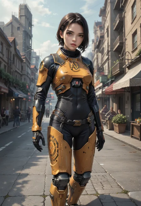 score_9,score_8_up,score_7_up,
1girl, (((master piece:1.2))),(((best quality:1.2))),(((ultra detailed))),(((1girl))),(((intricate))),(((anime screencap))),(((very aesthetic:1.2))),((( Cite 17 background))),(((absudres:1.2))),(((embroidered))),(((scenery))),((extremely detailed CG)),(dynamic angle:1.4), 
cyborg woman in sci fi outfit standing on deserted street holding futuristic weapon, 
BREAK,
hev suit, armor, lambda