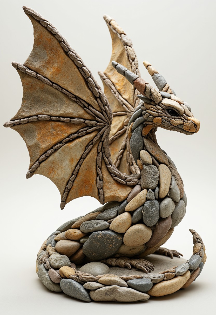 A dragon with large wings and a tail,rock style