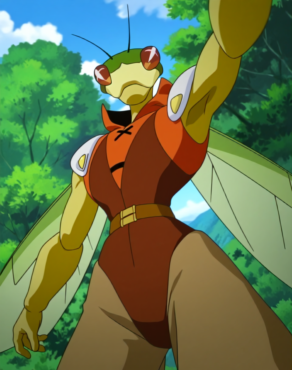 <lora:Katris_(Shinzo)_(Illustrious)_(AD):1> Katris, mantis, Shinzo, 
((
exterior, vivid anime blue sky with detailed clouds, forest, mountains, valley, tree cover, 
dynamic action, cowboy shot, insect anthro, fighting, chest focus, smug arrogant expression, looks down on you, low angle shot, strong warrior, 
)),
BREAK: very awe, aesthetically pleasing, masterpiece, best quality, amazing quality, very aesthetic, perfect depth of field shot, in'ei, source_anime, masterclass_anime, gradient coloring, subsurface reflections, 3d rendering, bright vivid colors, 
masterpiece, best quality, amazing quality, very aesthetic, high resolution, ultra-detailed, absurdres, newest, scenery, {Prompt}, BREAK, detailed background, volumetric lighting,
BREAK: lazympos, lazypos (3),