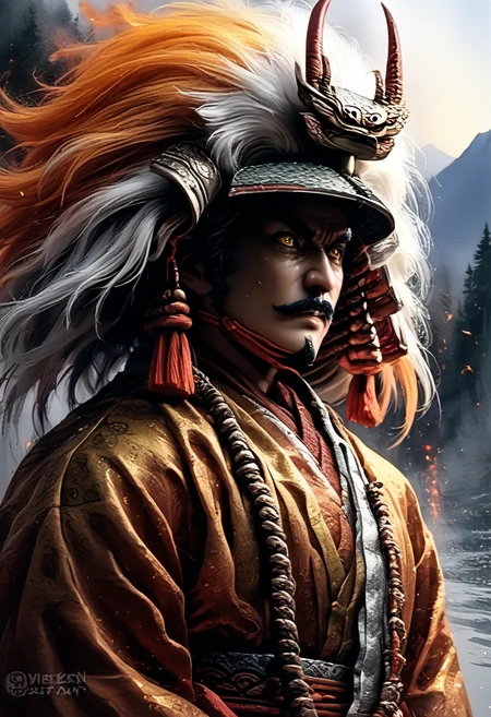 score_9,score_8_up,score_7_up,
Male illustration,50 years old,mature man,ambitious,beast-like sharp gaze,chubby but muscular,Japanese samurai,16th century,dramatic lighting,high contrast,decorative,atmospheric,haunting beauty,texture,(dynamic angle),round face,black,gray,red,yellow,
bust up,l,splash art,highly detailed illustration,trending on Artstation,paint splashes,perfect composition,watercolor,sharp focus,intricate details,highly detailed,
White background,mustache(1.3),windy,dynamic pose,dynamic angle,real,realstic,
Watercolor,<lora:BDpony_TakedaShingen_V1:0.9>,Takeda Shingen,As swift as the wind,as quiet as a forest,as encroaching as fire,as unmoving as a mountain,
<lora:Midjourney_5:0.6>,<lora:WaterColorV3:0.8>,
