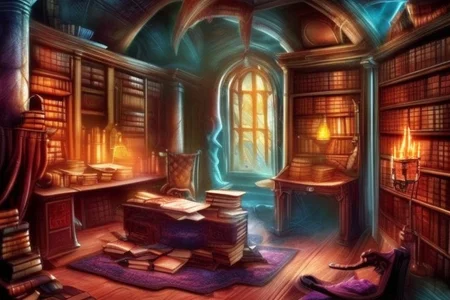 a fantasy bedroom that is also the owner's personal library with books everywhere
FanStu