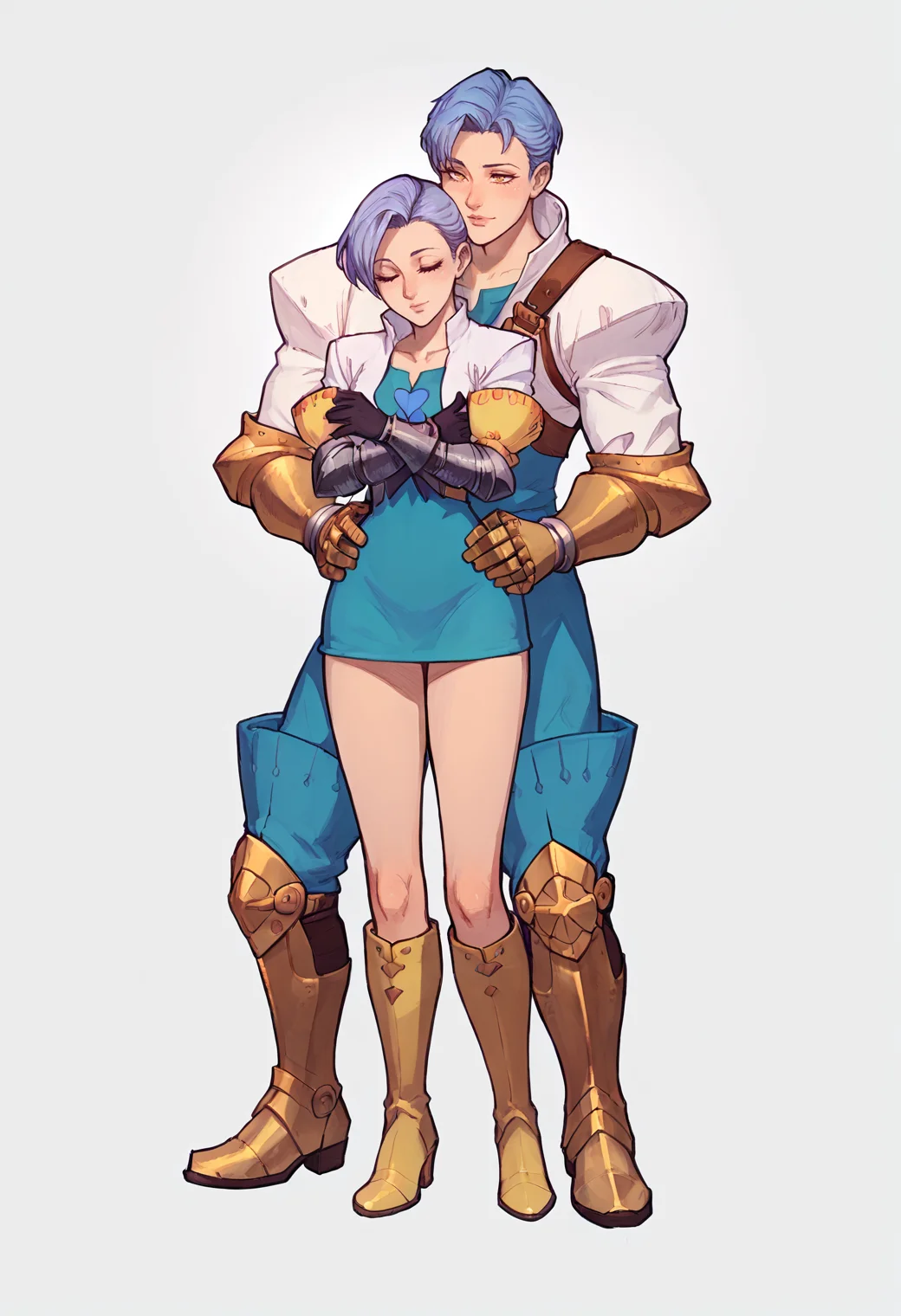 woman, score_8_up, (asura style:0.7),
solo, short dress, gloves, bare legs, boots, armor, white background,
couple, jericho, <lora:Jericho__LoRA_epoch_22:1>