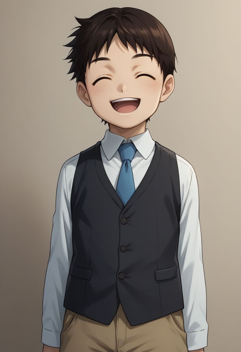 score_9, score_8_up, source_anime, highly detailed, selim, 1boy, solo, cute,
selim, 1boy, male focus, closed eyes, solo, shorts, necktie, male child, black hair, vest, blue necktie, brown hair, child, upper body, smile, open mouth, happy, looking at viewer,
indoor, posing for a photo,