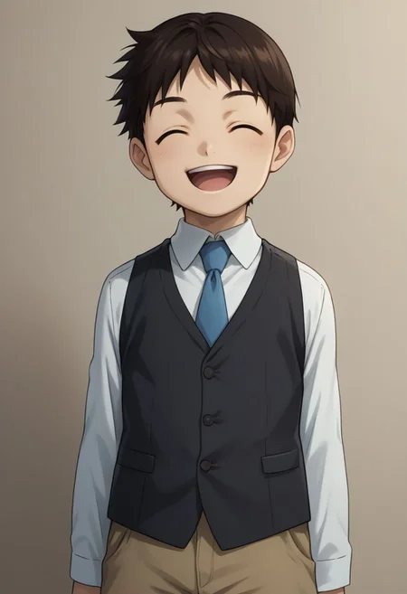 score_9, score_8_up, source_anime, highly detailed, selim, 1boy, solo, cute,
selim, 1boy, male focus, closed eyes, solo, shorts, necktie, male child, black hair, vest, blue necktie, brown hair, child, upper body, smile, open mouth, happy, looking at viewer,
indoor, posing for a photo,