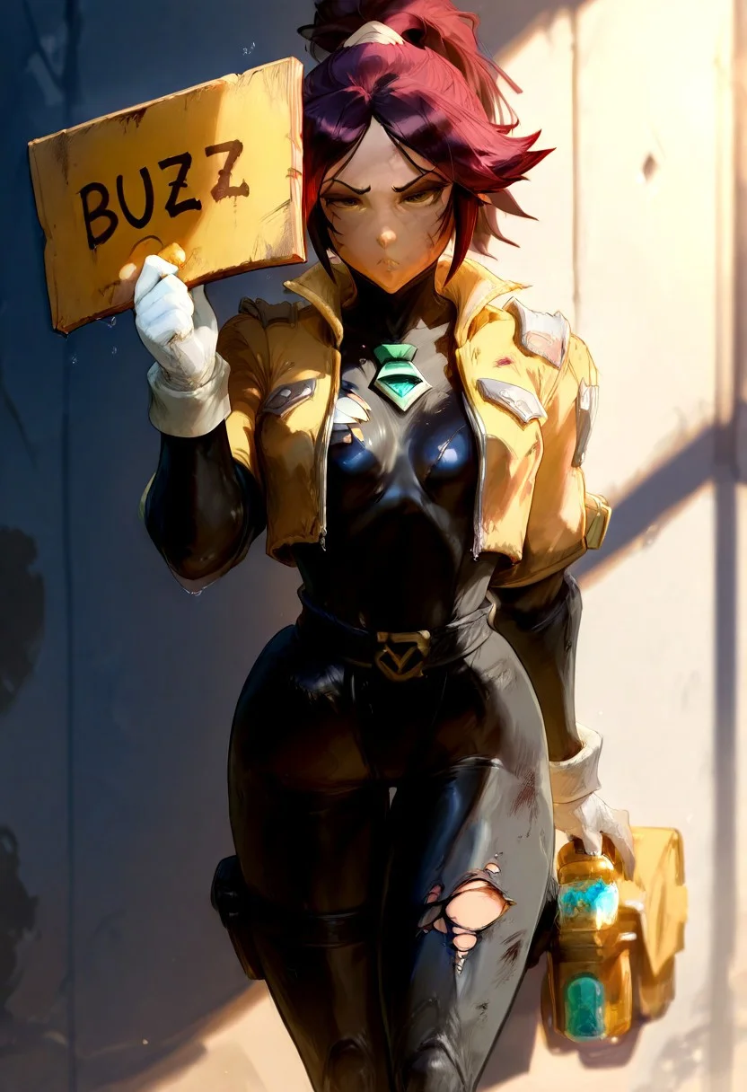 Hold up a sign saying (buzz):2,depth of field,realistic, dirty Yoruichi Shihoin, dirty spots and torn clothes, a dusty street, wall, anime coloring,anime screencap,(best quality).score_9,score_8_up,score_7_up,source_anime,(masterpiece:1.2),best quality, 1girl,score_9,score_8_up,score_7_up,source_anime,(((holding a sign that says "BUZZ":2))), cute pouting expression, dirty Yoruichi Shihouin, tuned skin, crying
dirty and torn clothes, a dusty street, wall background, sign it says (buzz)
detailed background
tear-stained eyes, torn clothes, dirty stains, black bodysuit, brown pilot's jacket
<lora:LGSPX:0.7> <lora:ponyv5_noobV065S_1_adamW-000013:0.35> <lora:spo:0.75> <lora:add-detail-xl:0.65>