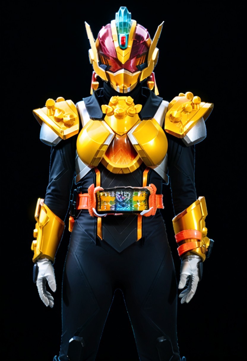 score_9, score_8, score_7, 1girl, alchemis, solo, armor, tokusatsu, bodysuit, helmet, rider belt, super form