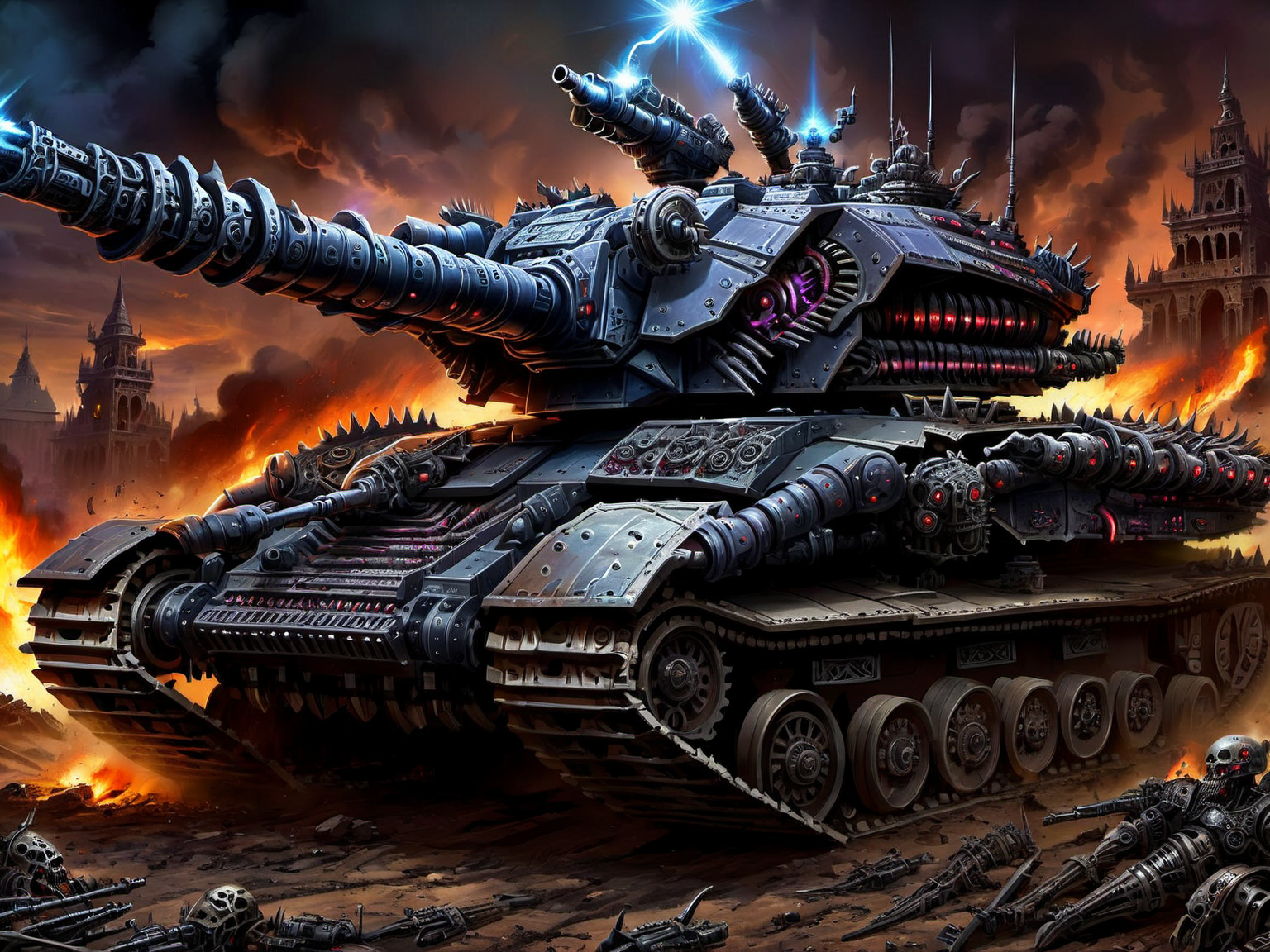 <lora:HorrorAI:.8> NightmarishAI  battle tank, Highly detailed, horror setting, intricate detailed background