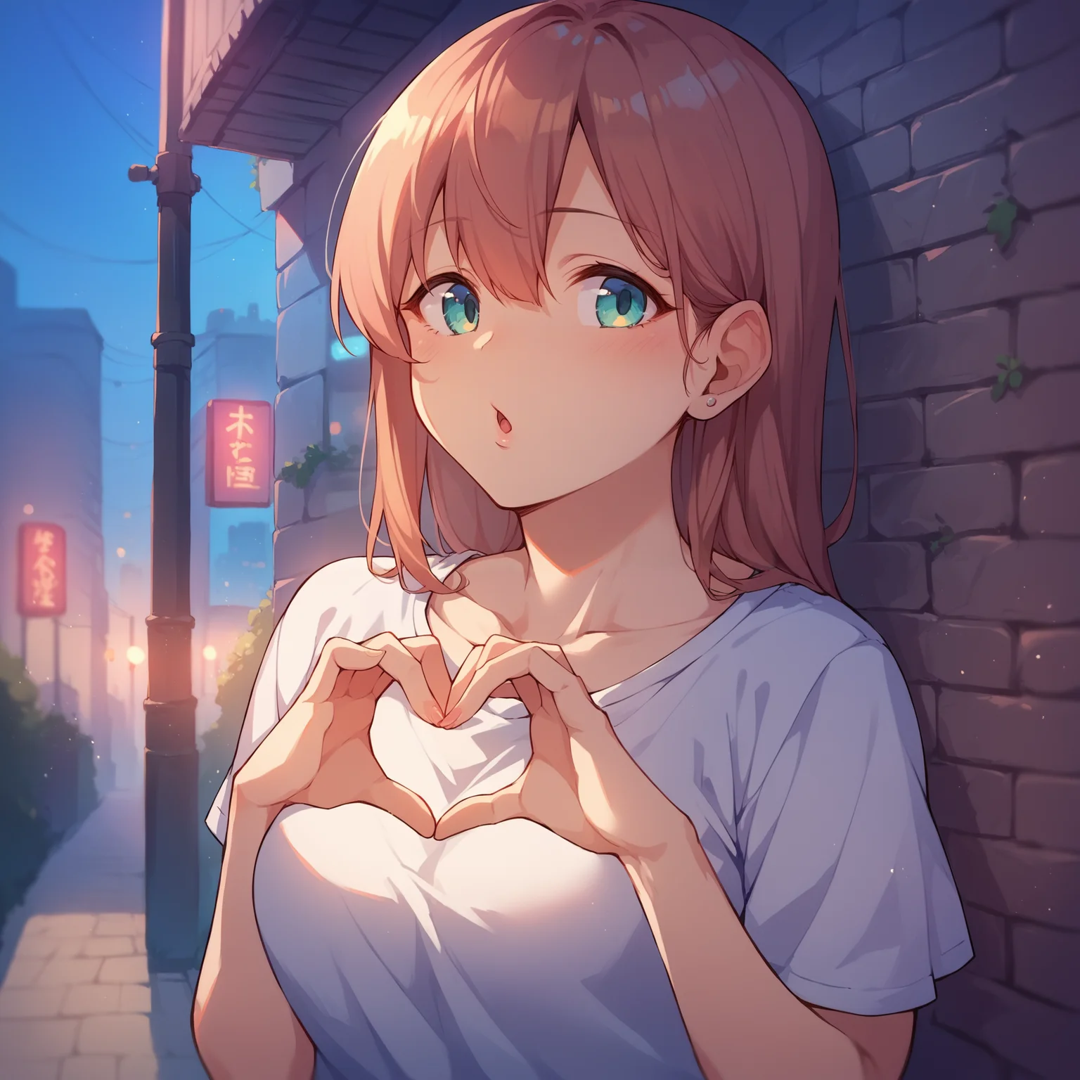 score_9, score_8_up, score_7_up, score_6_upBREAK source_anime, 1girl, solo, neglected, finger heart, pretty shy face, straight hair, in a sprawling city, evening, outdoors, <lora:muchinPonyXL32.0.94tx2-000006:0.7>, lighting