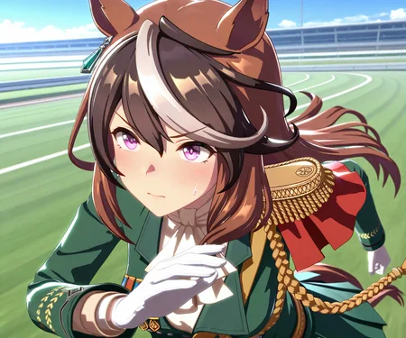 masterpiece, best quality, amazing quality, , 1girl, solo, umamusume, racetrack, running, <lora:Symboli Rudolf in game style 3D ILL-v2:1> ummsmingame, 3d, symboli rudolf \(umamusume\),