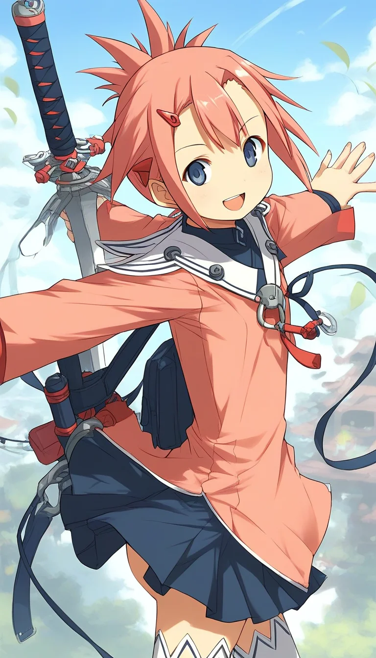 score_9, score_8_up, score_7_up, source_anime, rating_explicit, BREAK <lora:Aera_Colthearts_XL:1> Aera_Colthearts, blue eyes, hair ornament, pink hair, hairclip, short hair,
1girl, solo, thighhighs, weapon, sword, white thighhighs, zettai ryouiki, skirt, explosive, pink long sleeves, dark blue skirt,
open mouth,
smile,
looking at viewer,
cowboy_Shot,
blue sky, outdoor,