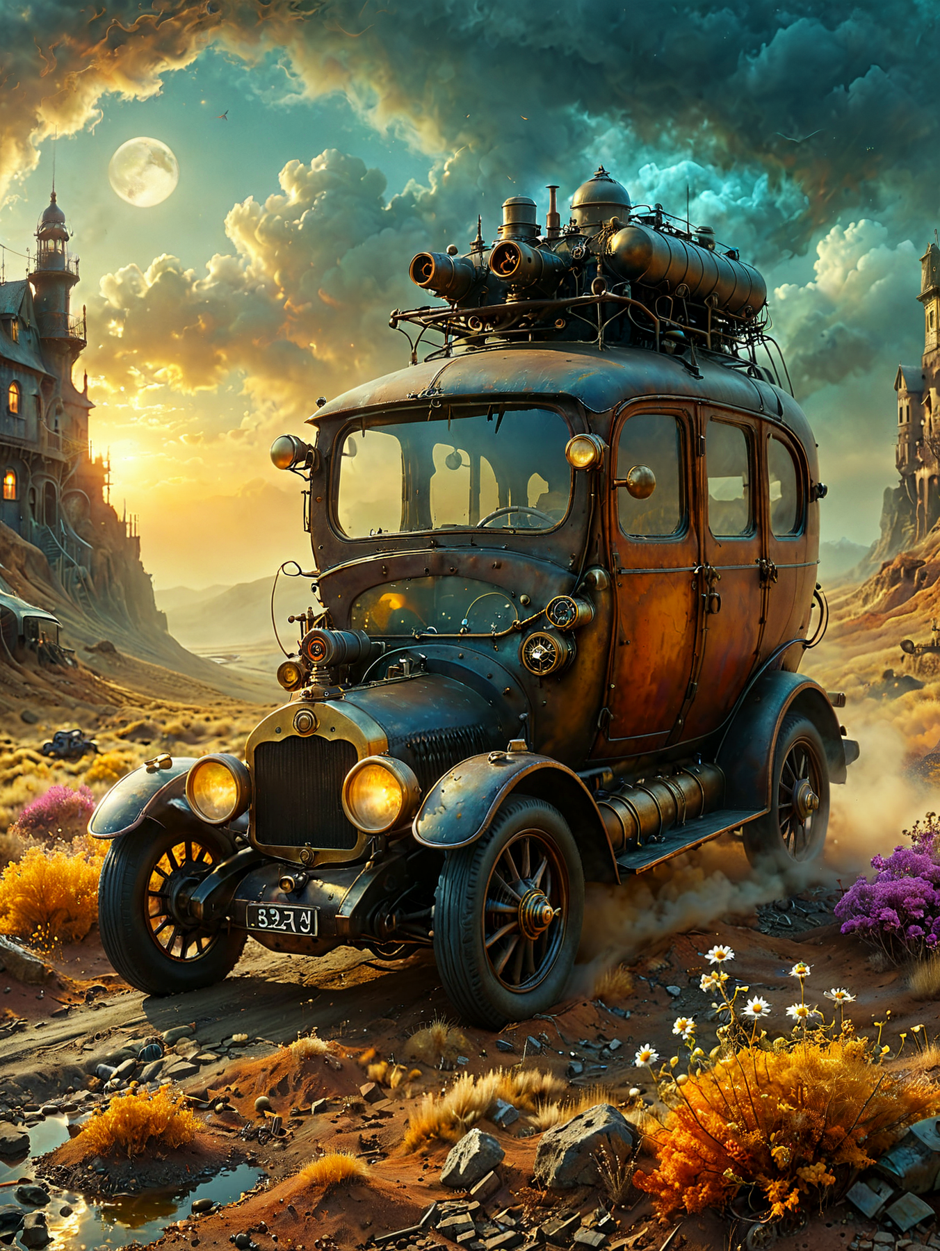 Professional photography. 

A steampunk car.

warm hues. warm tones.

<lora:OMG-Is-DucHaiten_v1.0:1.0>
<lora:sdxl_lora_beksinski-000018:0.05> digital artwork by Beksinski 
<lora:The_Dark_Side_of_the_Earth:0.2>
<lora:DonMP4ste11F41ryT4l3XL-000008:0.4> DonMP4ste11F41ryT4l3XL 