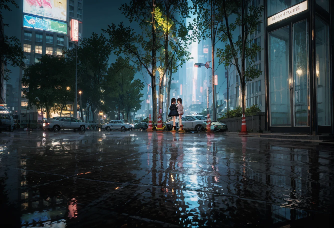 ,ruanyi0954,cityscape,crosswalk,night,reflective water,ground vehicle,<lora:0954 Lost in Translation_v1_pony:0.8>, score_9, score_8_up, score_7_up, score_6_up, score_9, score_8_up, score_7_up, score_6_up source_anime, blush, 1girl, seduce smile, perfect body , natural huge breasts
