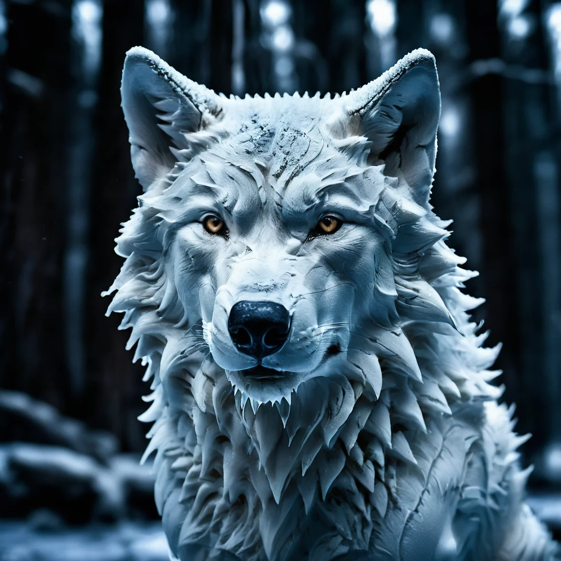 ice_art,ice,closeup award winning photo of wolf, perfect environment, extremely detailed, dark shot<lora:ice_art:1>