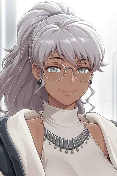 masterpiece, best quality, amazing quality,
<lora:Naomi_IL:1> naomi, 1girl, solo, glasses, jewelry, ponytail, long hair, smile, necklace, dark skin, dark-skinned female, earrings, jacket, grey eyes, looking at viewer, standart outfit, portrait,