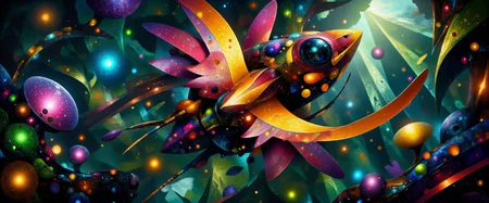 (fractal art:1.1), cinematic film still, dynamic angle, the worryingly (beautiful:1.8) "quizzical pondlugger" is a small highly poisonous life form with (brightly colored intricate wings:1.2), they inhabit the enchanted izzled glades of the lush forests of planet "spockhome prime" hunting the air for the softly (glowing spores:1.1) of the vabbling jibberquilltree, extremely detailed and intricate background, style of alena aenami, <lora:style-midjourney_whisper_chromaplex-flux-by_aihonobono2023:0.8> <lora:style-alena_aenami-flux-by_tangbohu:0.88> <lora:style-fantastic_landscapes-flux-by_artifyai:0.48> <lora:image_enhancer-flux-by_dever:0.8>