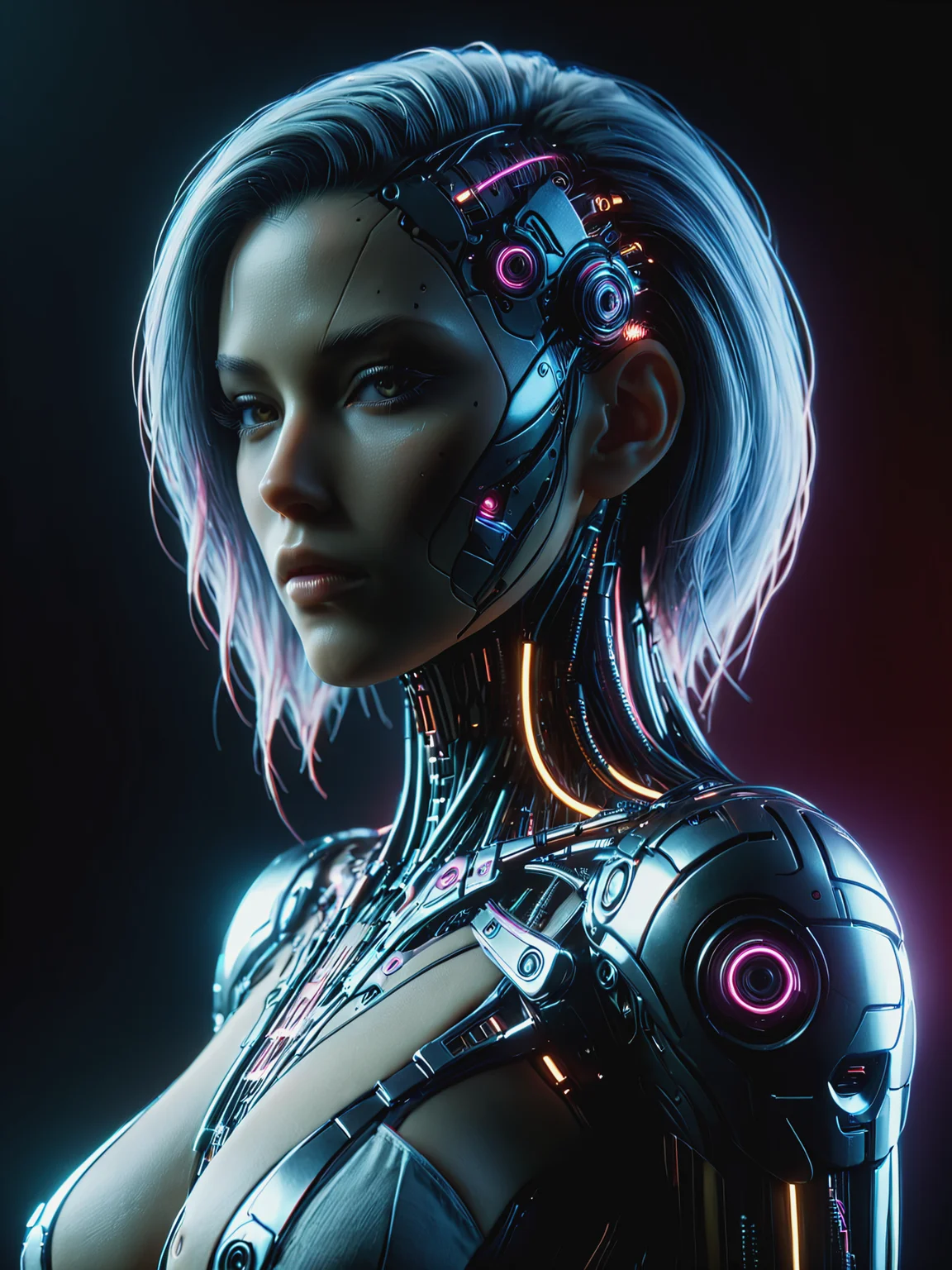 woman mad-cbrbdy, cyberpunk, <lora:Neon_Cyberpunk_Cyberbody_v2_SDXL:0.8>, raw photo, film grain, Fujifilm XT3, (photorealistic, realistic:1.2), deep shadow, 8k, uhd, dslr, ultra high res