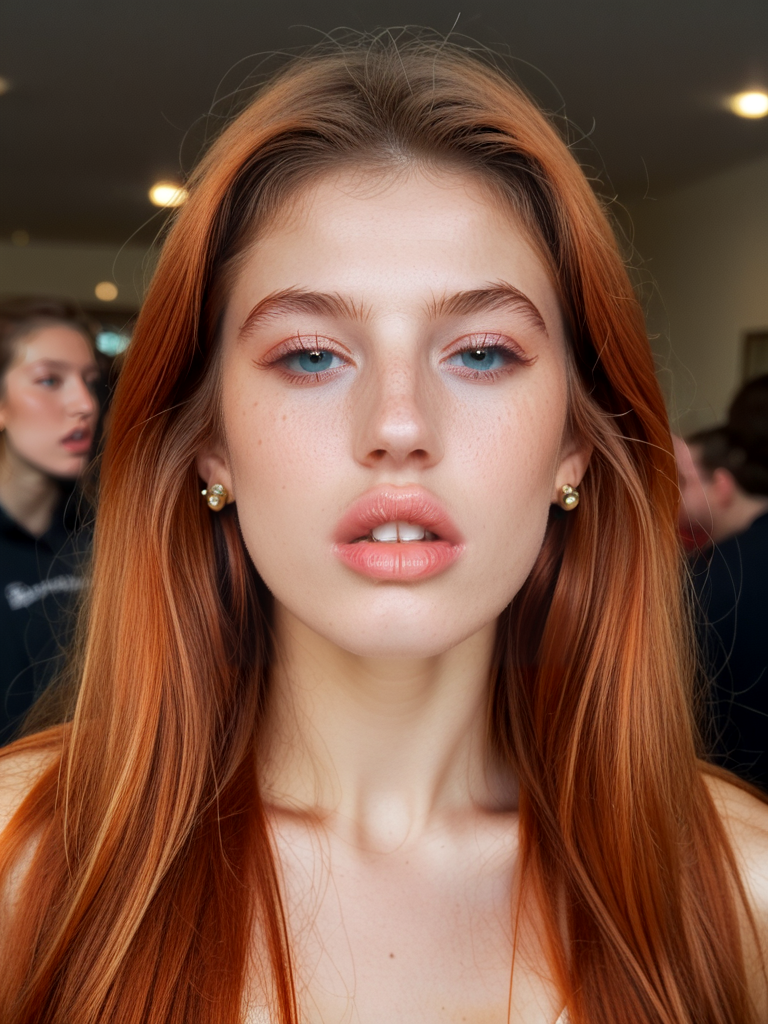 score_9, score_8_up, score_7_up, ladyburns, sideburns, 1girl, solo, looking at viewer, bucktoothed, isolated, teefs44, parted lips, big teeth, jewelry, earrings, long hair, ginger hair, bignoselady, large nose, aquiline, round face, (dimples:1.2), full lips, big lips, cupids bow, bow shaped lips, wide mouth <lora:Lady_Sideburns-000008:1>, <lora:Teefs-000007:.68>, <lora:Big_Nose_Ladies-000008:.8>