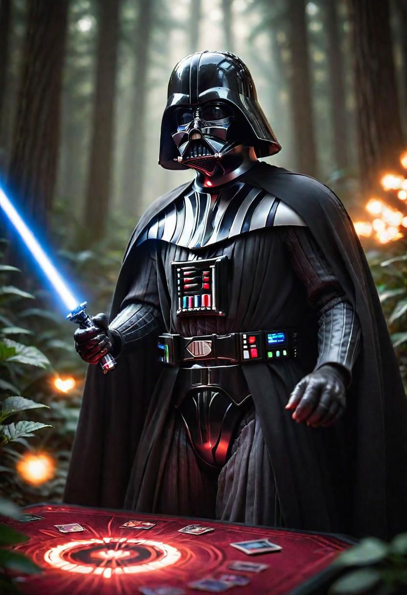 magic the gathering, Enchantment, card, Darth Vader, cinematic, dramatic ambient light, detailed, sharp focus, intricate, fine detail, polished, complex, still, full color, epic composition, highly coherent, elegant, romantic, divine, surreal, magic, vibrant, deep vivid colors, aesthetic, shiny, determined, extremely, pretty, innocent, smart, cute
 <lora:MagicXL-000004:.7>, , <lora:FILM_PHOTOGRAPHY_STYLE:0.25>