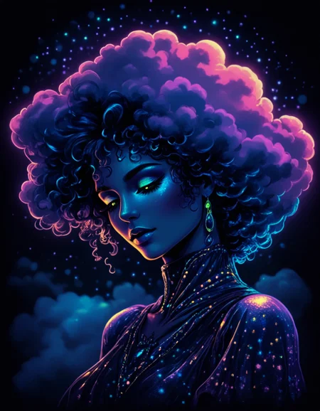 novuschroma80 style disco woman in the shape of a cloud blacklight art <lora:novuschroma80 style:1>