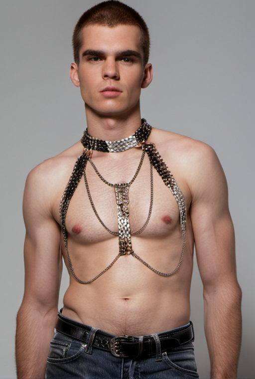 <lora:ChainHalterXL:0.8> chainhalter,  portrait of   a  man, shirtless