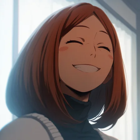 <lora:SlimesUrarakasMom:1>, score_9, score_8_up, score_7_up, slimes_urarakasmom, woman, solo, smiling, white teeth, eyes closed