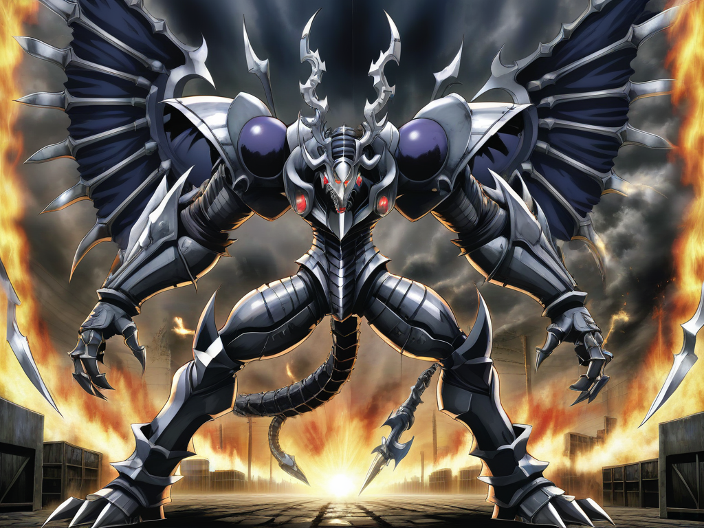 1boy,solo,dorugoramon,fighting stance,full body,dynamic shot,industrial,factory,wings,horns,tail,anime,2d,scene from berserk,   <lora:DORUgoramonXL:0.75>