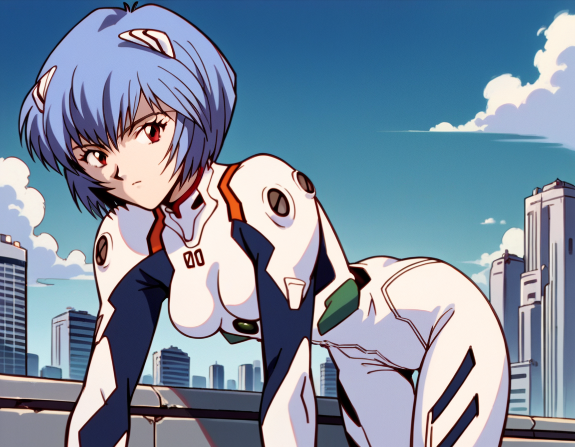 score_9, score_8_up, score_7_up, source_anime,
reiayanami,  <lora:rei-ayanami-classic-ponyxl-lora-nochekaiser:1>,
rei ayanami, ayanami rei, blue hair, short hair, red eyes,
bodysuit, headgear, plugsuit, white bodysuit,
outdoors, cityscape, bent over,
cowboy shot, looking at viewer, solo, dutch angle,