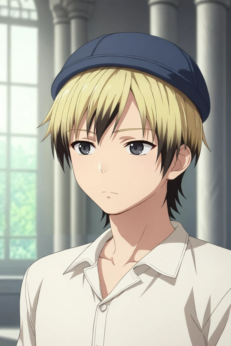 score_9, score_8_up, score_7_up, , rating_safe, intricate details, (3d:0.4), , depth of field, 1boy, solo, male focus, <lora:kodaka_hasegawa_pony:0.78>, kodaka_hasegawa, blonde hair, black eyes, short hair, multicolored hair, two-tone hair, black hair, straight-on, palace, midnight, spread arms, expressionless, , ski hat, <lora:sdxl_lightning_8step_lora:1>