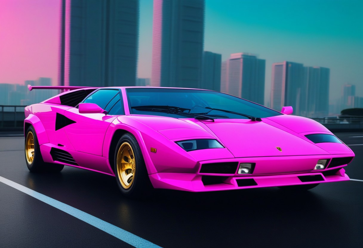 Lamborghini, tokyo, vaporwave style