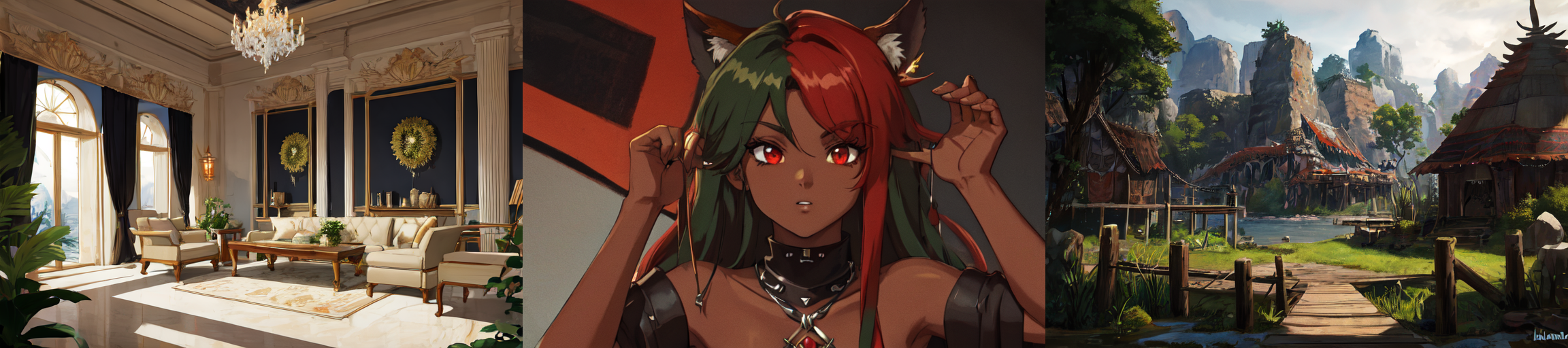 highly insanely detailed, masterpiece, top quality, best quality, highres, 4k, 8k, RAW photo, (very aesthetic, beautiful and aesthetic), 
__lazy-wildcards/subject/env-bg/SavageVerse/prompts__, 
<lora:SavageVillage-10:0.8>, 
(1girl:1.3), 
solo focus, 
($(char-skin-tanned-dark-black-bronze-001):1.1), 
(__lazy-wildcards/char/haircolor__), 
__lazy-wildcards/dataset/background__,âââ