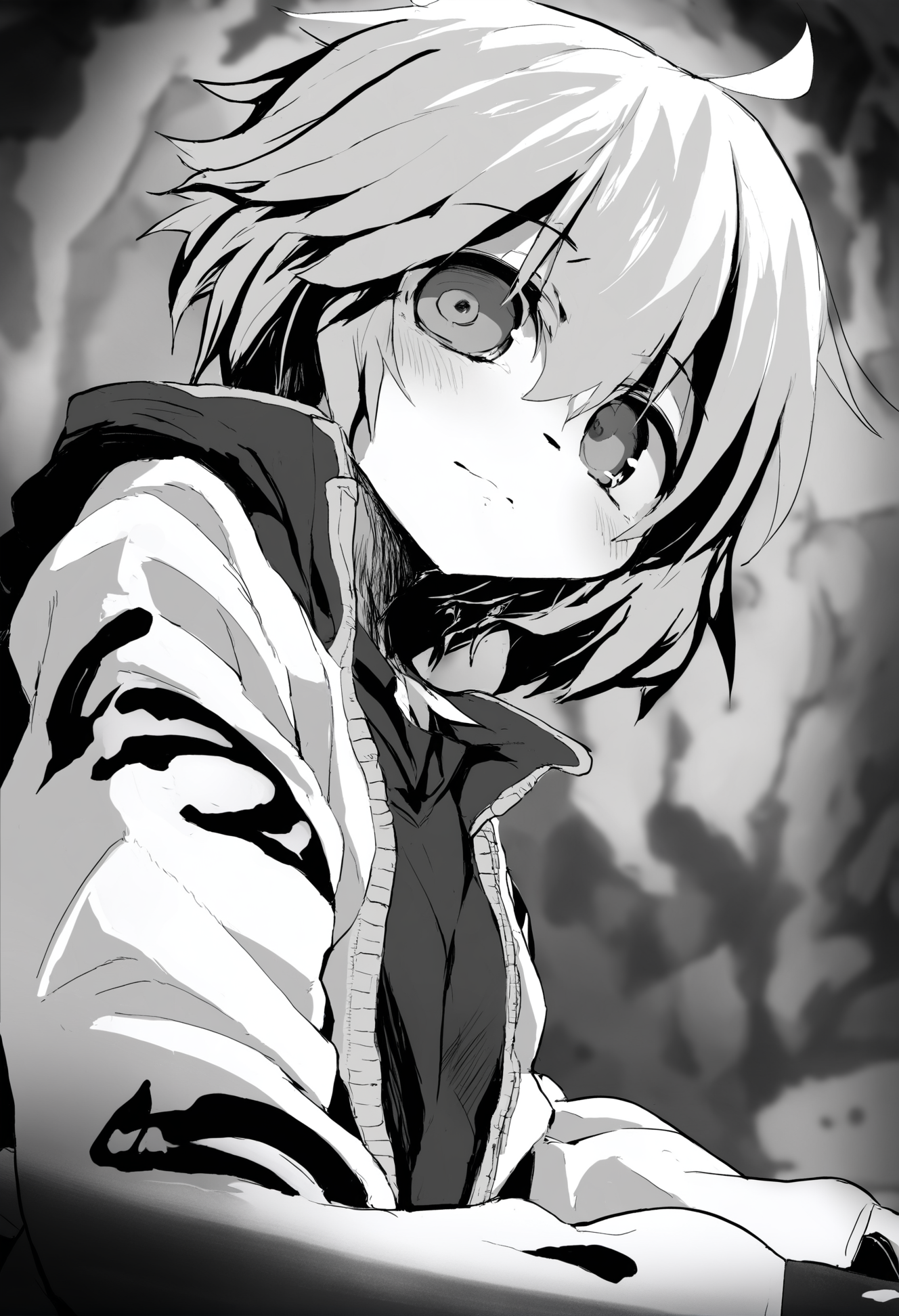 masterpiece, hyper detailed, best quality,(furry:1.3),solo, 1girl, monochrome, spot color, short hair, abstract, greyscale  ,<lora:DAGASIXLlokr8f-000188:0.95>