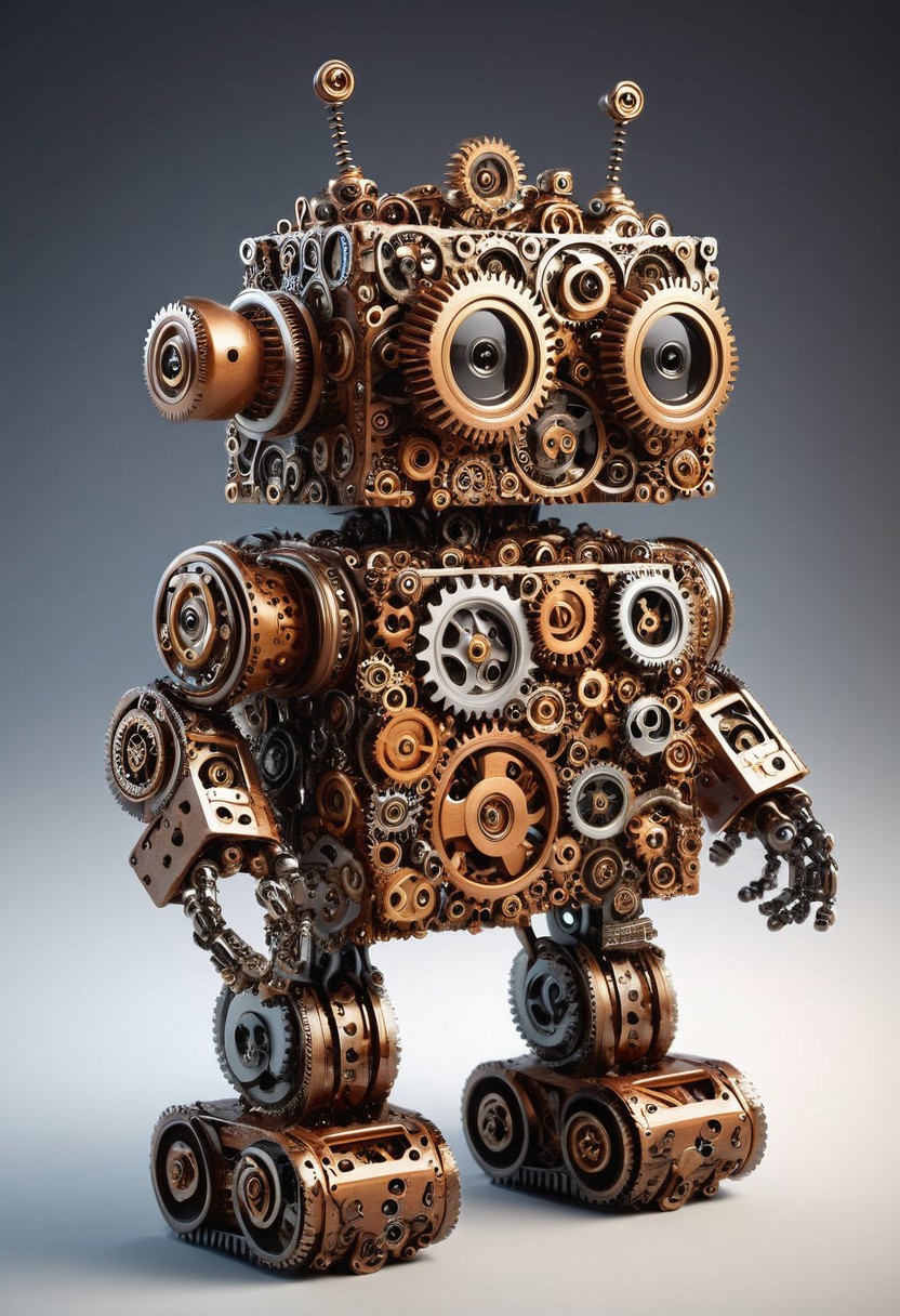 masterpiece, best quality, absurdres, cute gear robot tea party, made out of gears