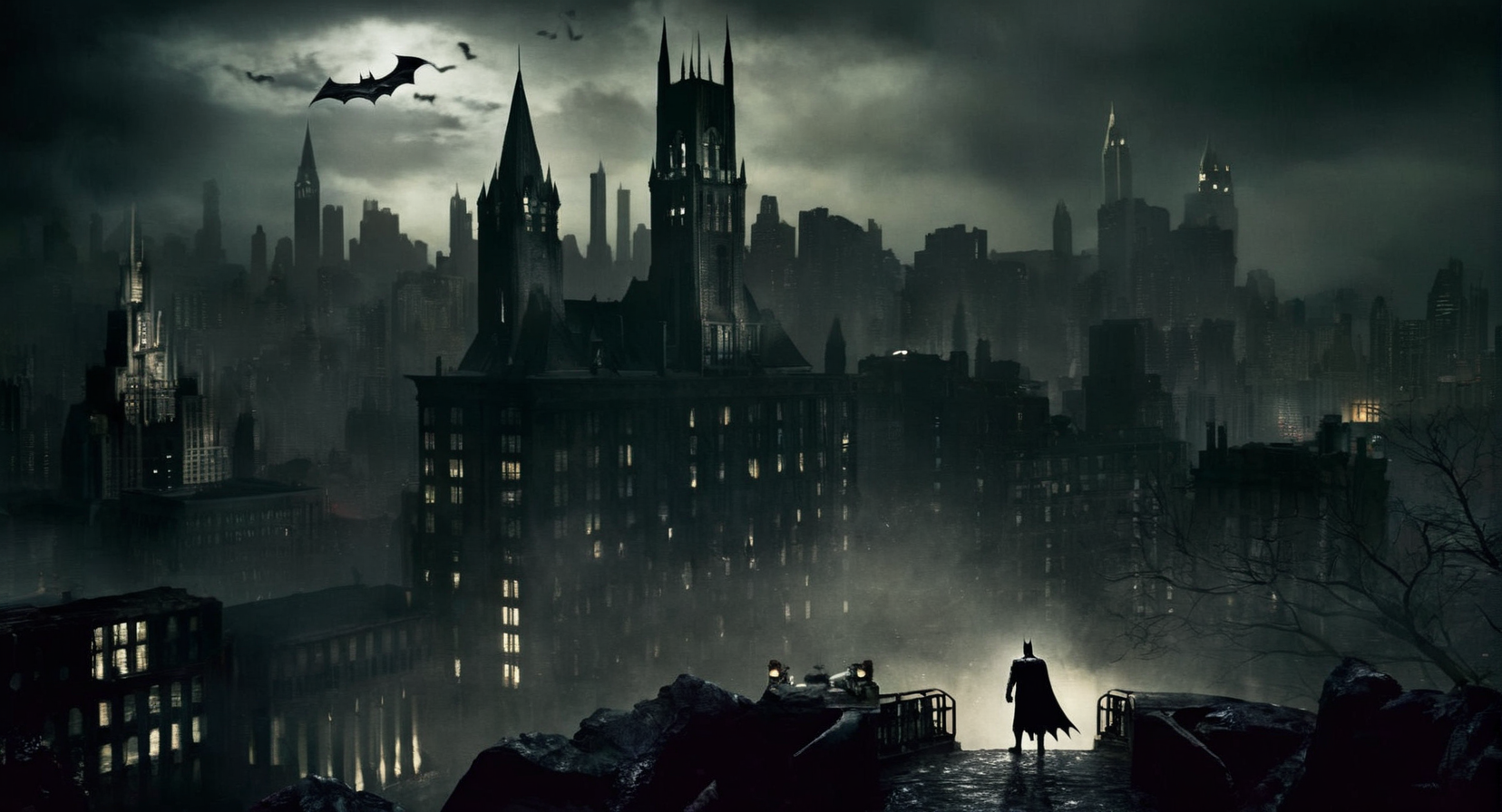 Dark Fantasy Art of  <lora:Gotham City:1.2>
Gotham City a batman scene with Gotham city in the background, dark, moody, dark fantasy style