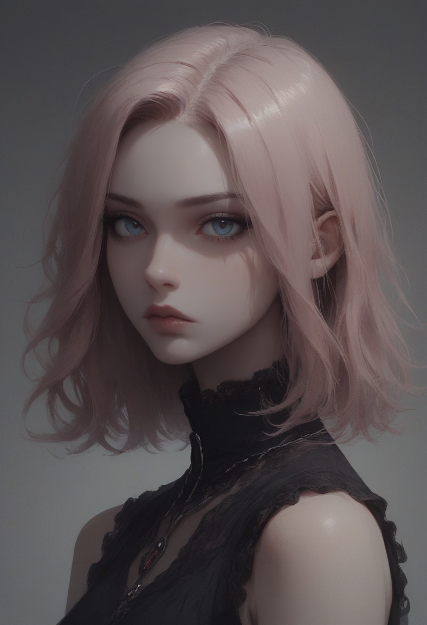 score_9, score_8_up, score_7_up, 1girl, Goth girl,  (masterpiece), (best_quality), pink hair,straight hair, bang, blue eyes, detailed eyes, expressionless , bob wig, black eyeliner, portrait, looking at viewer, casual outfit, <lora:add-detail-xl:0.4> , <lora:Concept Art Twilight Style SDXL_LoRA_Pony Diffusion V6 XL:0.8>, <lora:[GP] somethingweird [Pony XL]:0.2>, <lora:g0th1cPXL:0.3>,  <lora:Goth_girl_XL-v2:0.8>